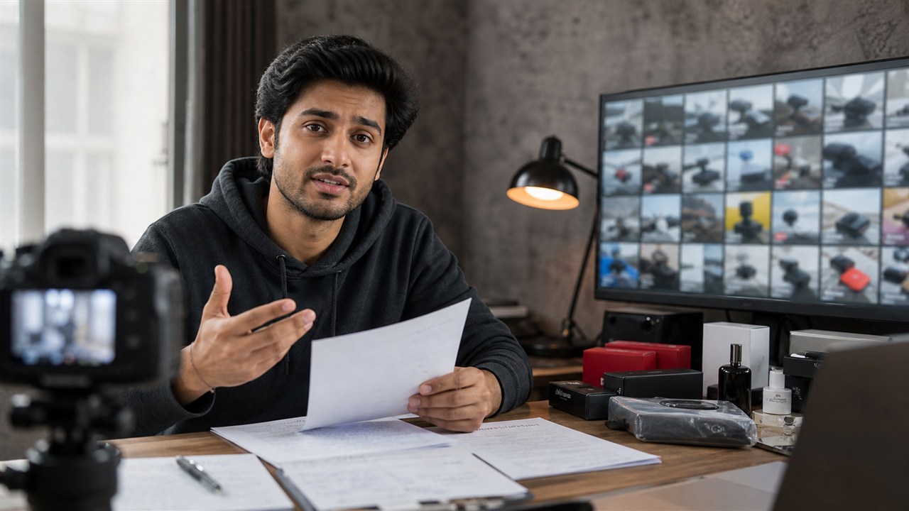 Authentic human creator working in a real studio